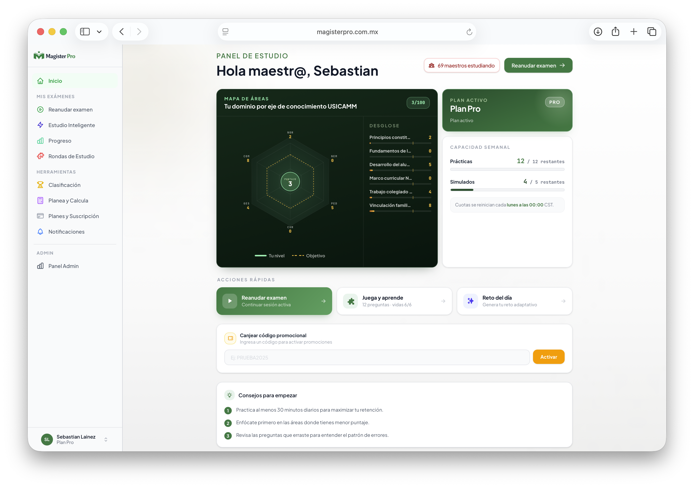 Captura de pantalla de Magister Pro, plataforma educativa